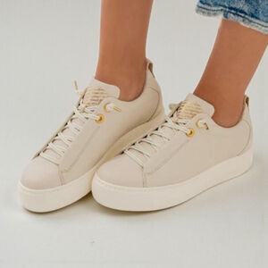 Paul Green Faye Platform Sneakers Ivory Leather Chunky Lace Up Women 11.5 NWOB